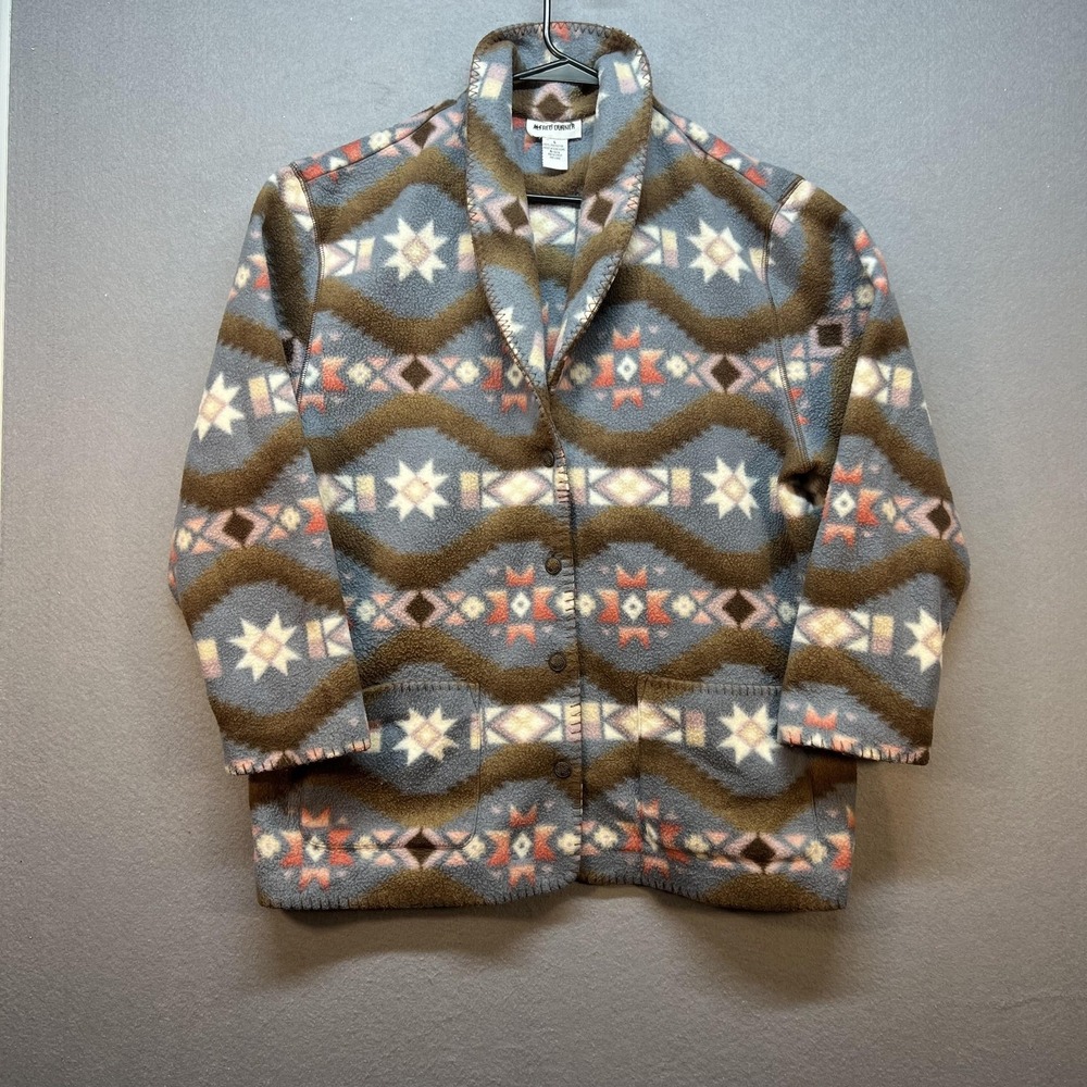 Vintage Alfred Dunner Jacket Womens Large Gray Fleece Aztec Southwestern